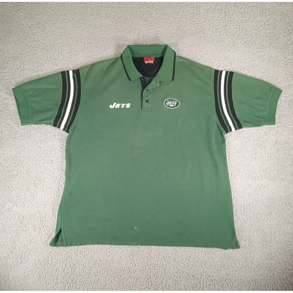 New York Jets NFL Team Apparel Polo Shirt Mens Sz XL Green Black Short Sleeve